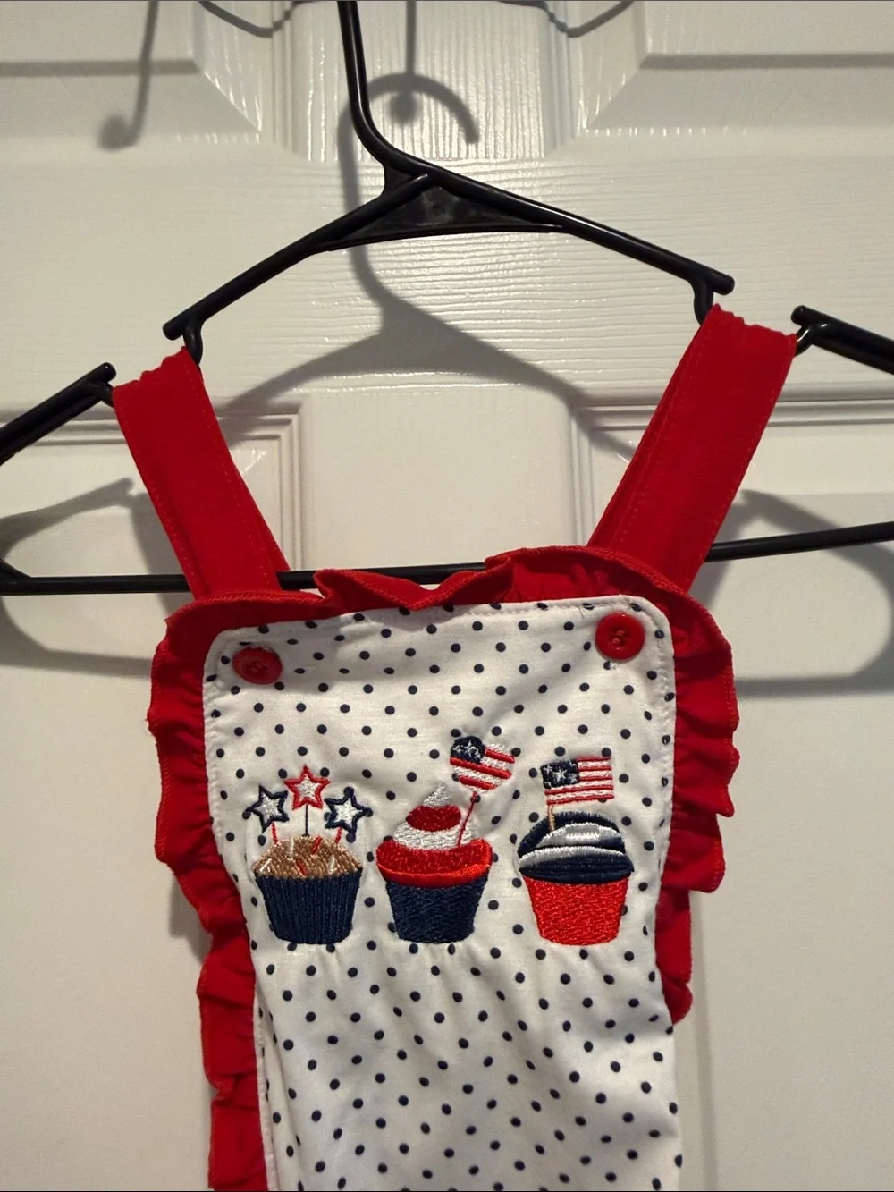 Patriotic Red & White Polka Dot Cupcake One-Piece Bodysuit for Kids